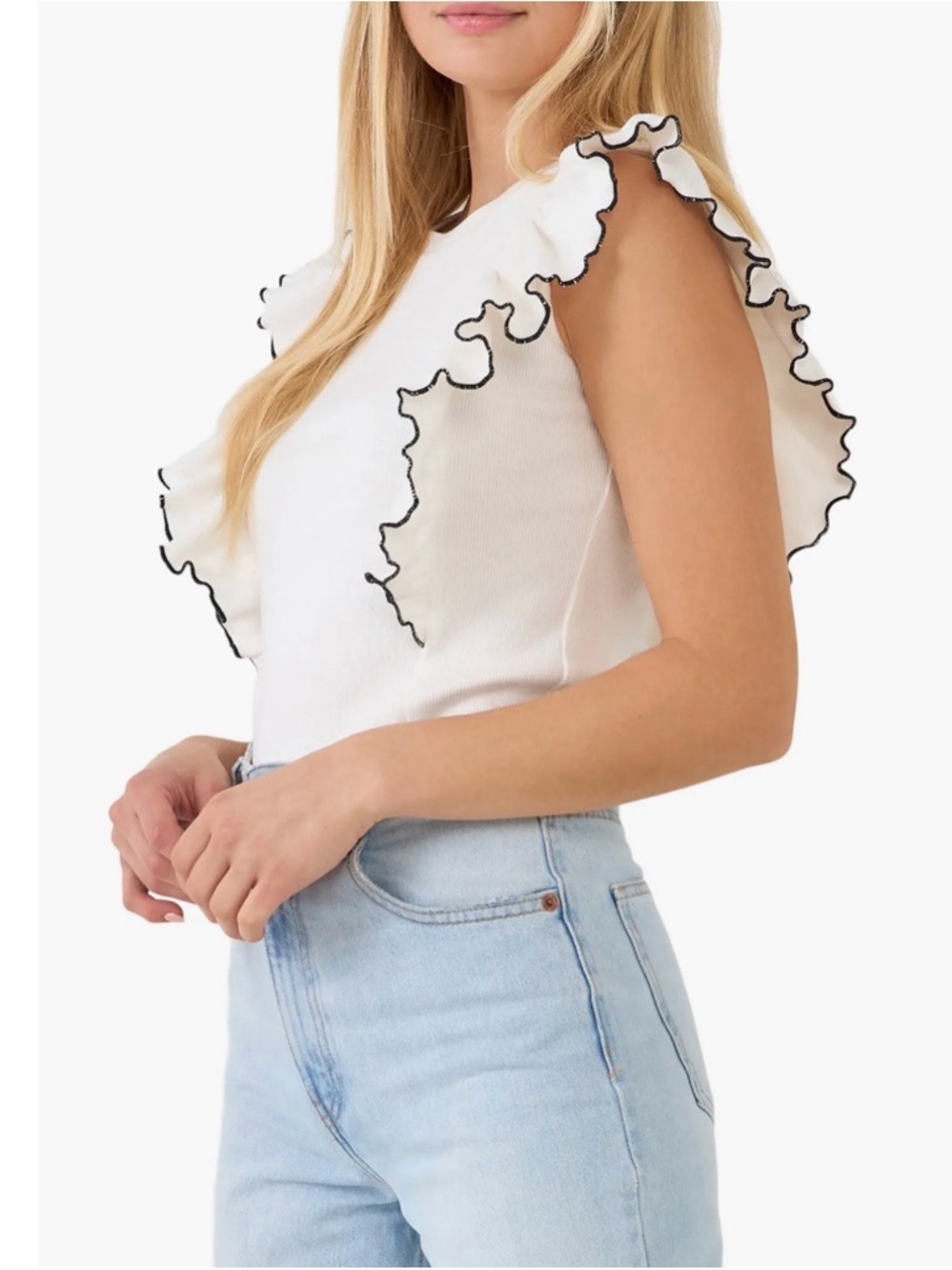 English Factory Merrow Sleeveless Ruffle Edge Top - Picture 3 of 6